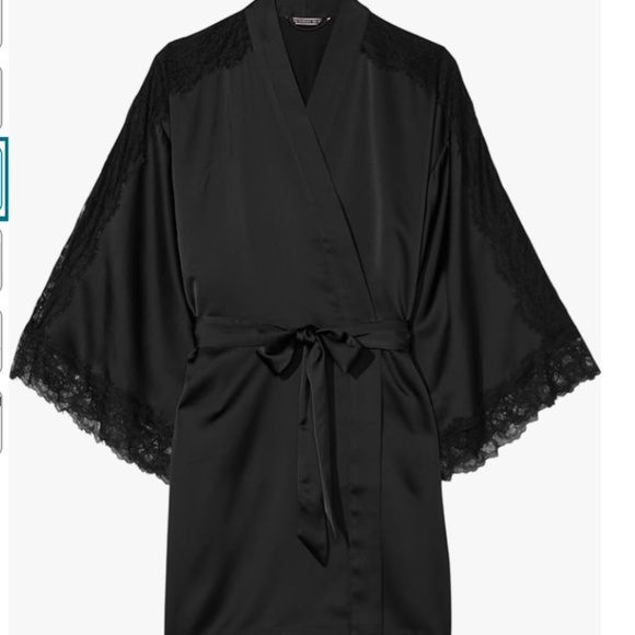 Victoria’s Secret Lace Inset Satin Robe in Black sz med/lg - Picture 3 of 7